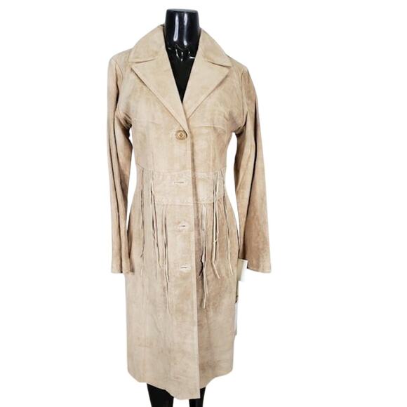 Women's Size XS/4 Fringe Suede Leather Jacket Tan‎ – Margaret Godfrey